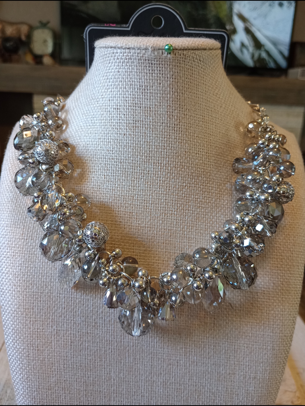 Vintage Zi-Silver Crystal Cluster Necklace - Women Jewelry